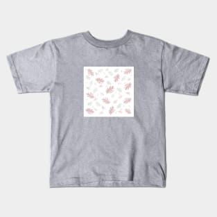 Autumn fall tropical palm leaves pattern pink on white Kids T-Shirt